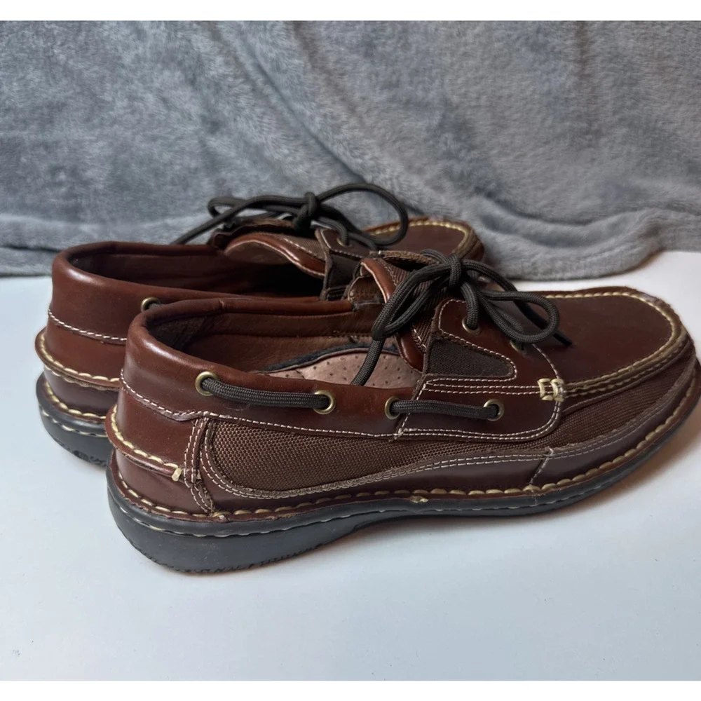 Jos. A. Bank Mens Brown Leather Boat Loafer Shoes Lace Up Rubber Sole SlipOn 9.5